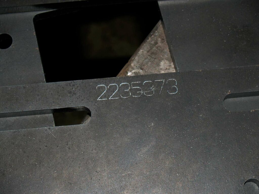 Etched part number on laser cut part